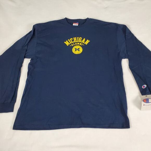 Champion Michigan Alumni T-Shirt Mens 2XL Blue Long Sleeve Cotton Crew Neck - Picture 1 of 7